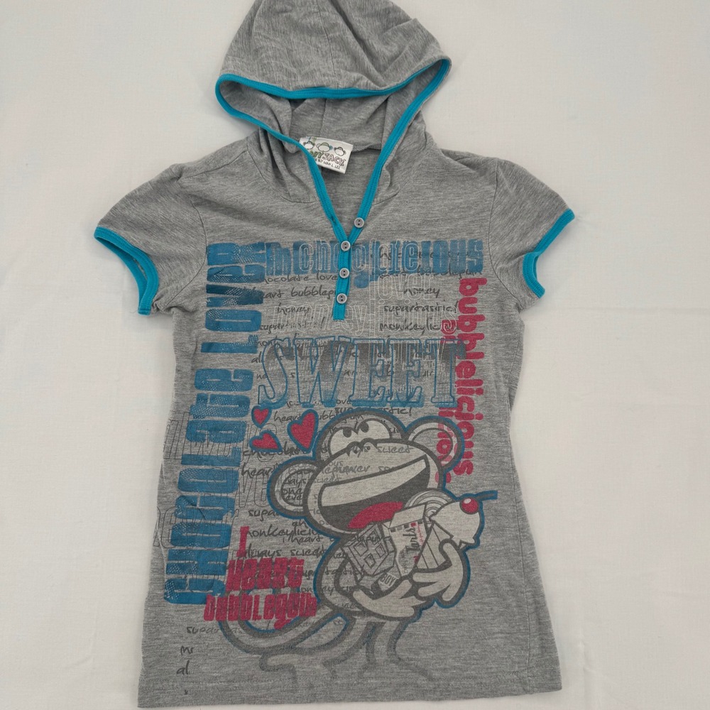 Vtg Y2K Bobby Jack Signature Short Sleeve Hoodie Graphic Shirt Girls Size Medium